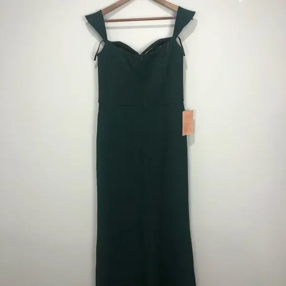 BHLDN Rossi Crepe Maxi Dress Gown Dark Green Size US 12 - Picture 2 of 14